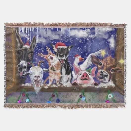 Kerstdeken Funny Boerderij Dierenfeest Deken (Voorkant)