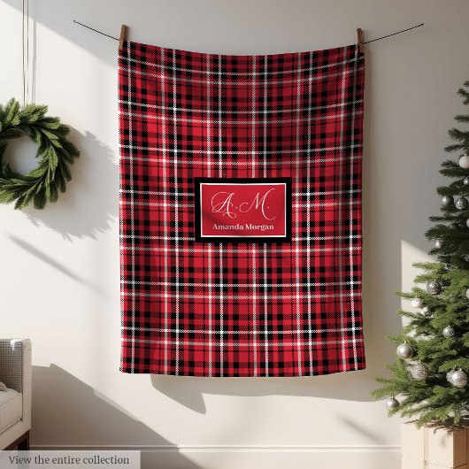 Kerstdeken in rood-zwarte tartan stijl fleece deken