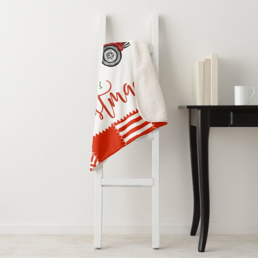 kerstdeken met  rode vrachtwagen met hout sherpa deken (In situ)