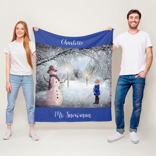 Kerstdeken met sneeuwman voor kinderen fleece deken (In situ)