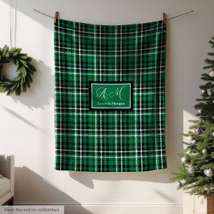 Kerstdeken op maat groen zwart tartan decoratie fleece deken