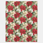 Kerstdeken Rood Bloem Motief Woonaccent Fleece Deken (Voorkant)