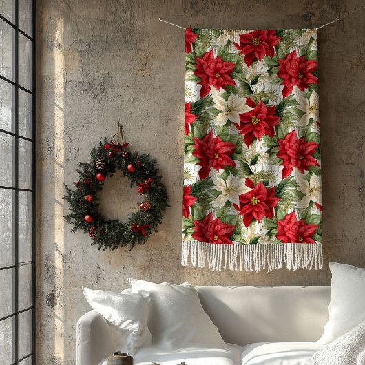 Kerstdeken Rood Bloem Motief Woonaccent Fleece Deken