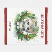 Kerstdeken voor kinderen met kitten en naam fleece deken (Voorkant (Horizontaal))