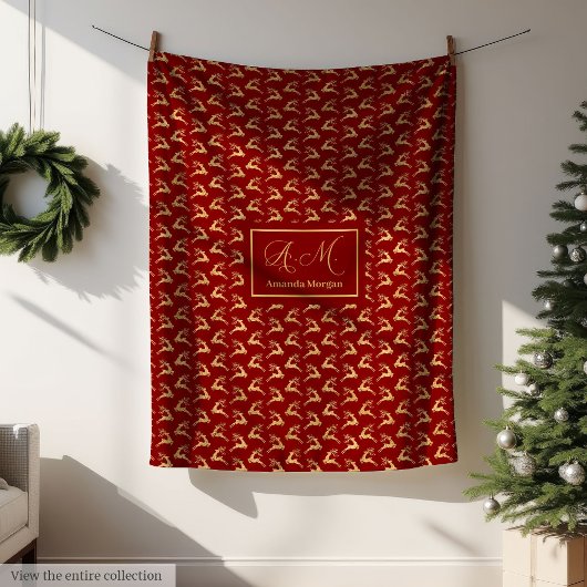 Kerstdekendeken Elegant Rood Goud Design Fleece Deken