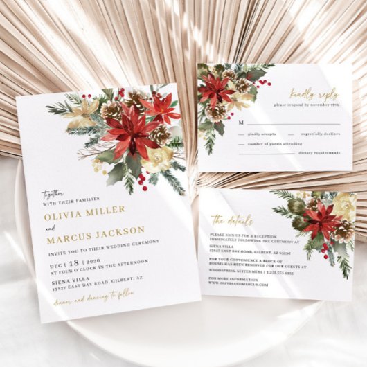 Kerstden Bloemen Winter bruiloft uitnodiging