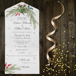 Kerstden en sneeuwvlokken all in one uitnodiging