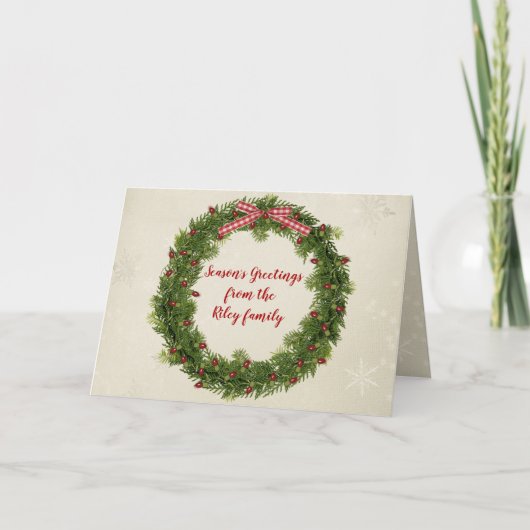 Kerstdengroef met rode lichten en boog kaart (Voorkant)