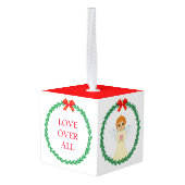 Kerstdengroet met schattige plank en engel decoratie (Achter hoekig)