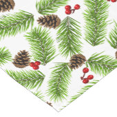 Kerstdenna Bladeren, Kegels & Bessen op Wit Korte Tafelloper (Hoek)