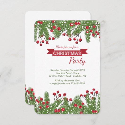 Kerstdennen en -bessen uitnodiging (Voorkant / Achterkant)