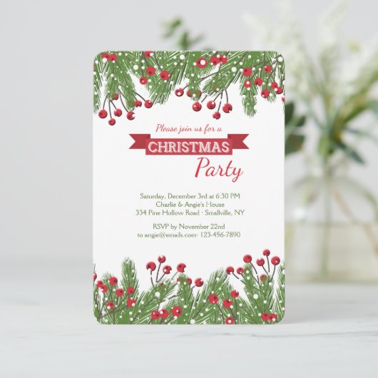 Kerstdennen en -bessen uitnodiging (Staand voorkant)