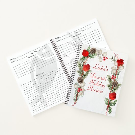 Kerstdennen en bessen Vakantie Recept Notitieboek (Binnen)