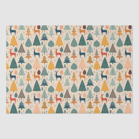 Kerstdennen en hertenpatroon tissuepapier (Voorkant)