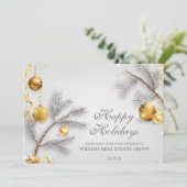 Kerstdennen Gouden Ballen Zakelijke Groet Feestdagenkaart (Staand voorkant)