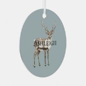 Kerstdennen Groen Rustiek Herten Naam Metalen Ornament (Voorkant Rechts)
