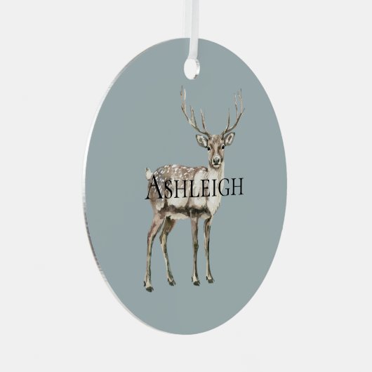 Kerstdennen Groen Rustiek Herten Naam Metalen Ornament (Voorkant Rechts)