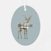 Kerstdennen Groen Rustiek Herten Naam Metalen Ornament (Voorkant links)