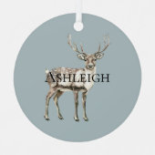 Kerstdennen Groen Rustiek Herten Naam Metalen Ornament (Voorkant)