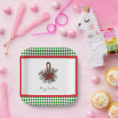 Kerstdennen & Rode Lint met Boomrand Papieren Bord (Feest)