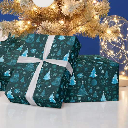 Kerstdennen Sneeuwvlokken Groen Kerst Cadeaupapier (Feestdagen)