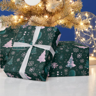 Kerstdennen Sneeuwvlokken Groen Kerstmis Cadeaupapier