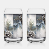 Kerstdennenappels Holly Pine Branch Snow Blikvorm Glas (Links)