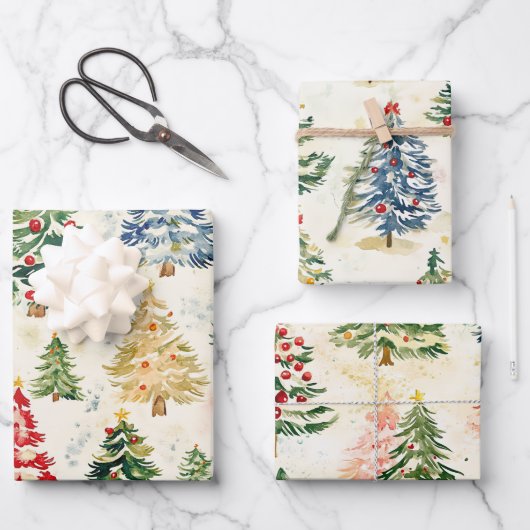 Kerstdennenbomen Kleurrijke inpakpapier Blad (Voorkant)