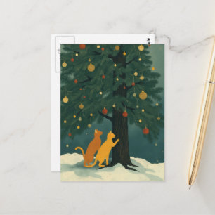 Kerstdennenboom en twee kaneelkleurige katjes briefkaart