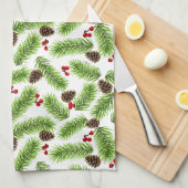 Kerstdennenboom & Rode Bessen Theedoek (Quarter Fold)
