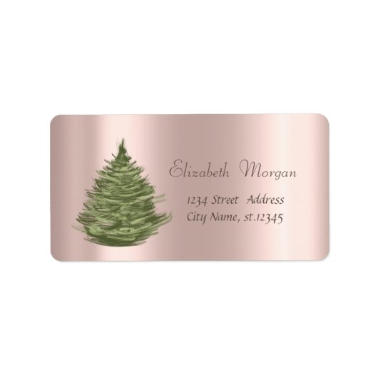 Kerstdennenboom, roze goud etiket (Voorkant)