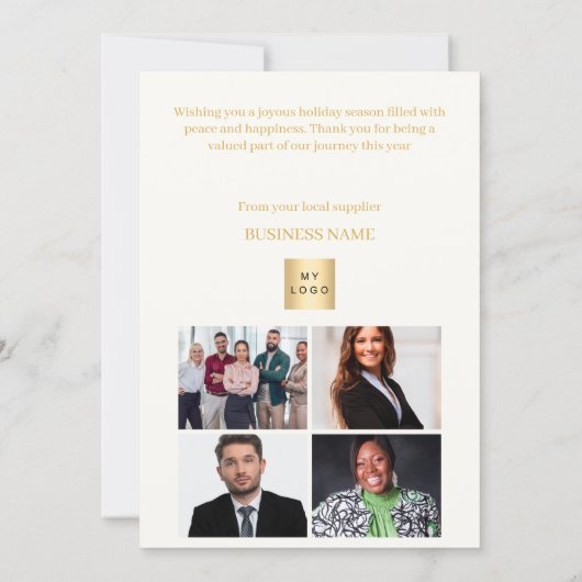 Kerstdennenboom sneeuw beige foto bedrijf feestdagenkaart (Achterkant)