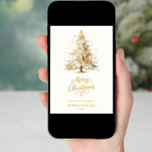 Kerstdennenboom sneeuw beige foto bedrijf feestdagenkaart