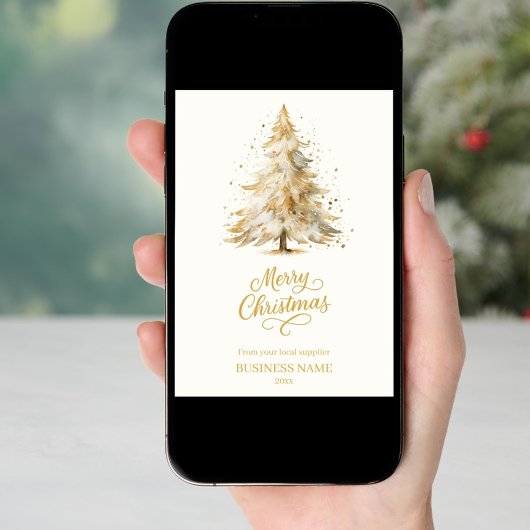 Kerstdennenboom sneeuw beige foto bedrijf feestdagenkaart