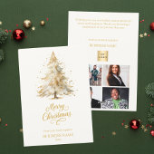 Kerstdennenboom sneeuw beige foto bedrijf feestdagenkaart