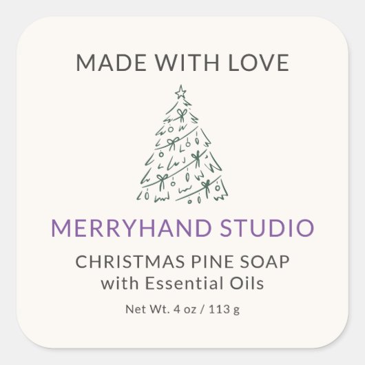 Kerstdennenboom Zeep Label Cream Holiday (Voorkant)