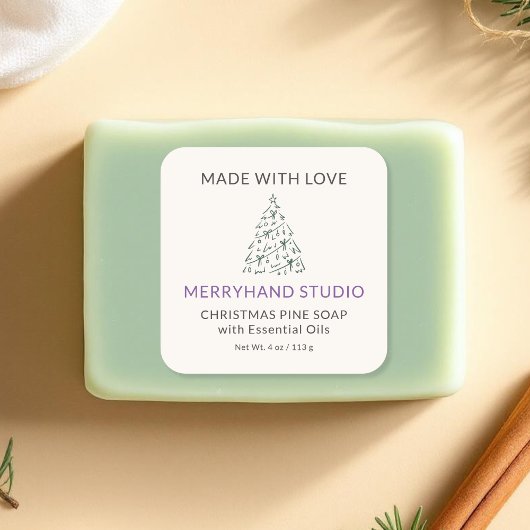 Kerstdennenboom Zeep Label Cream Holiday