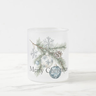 Kerstdennenboomtakken Blauw Witte Ornamenten Matglas Koffiemok