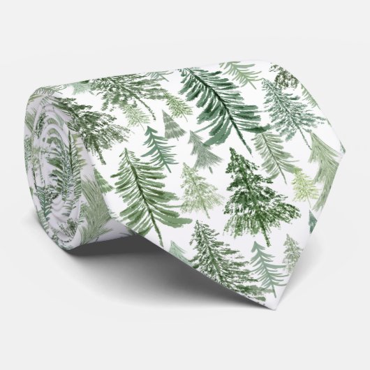 Kerstdennenbos in het groen op wit stropdas (Opgerold)