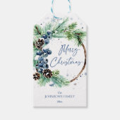 Kerstdennenkrans blauwe winterbessen cadeaulabel (Voorkant)
