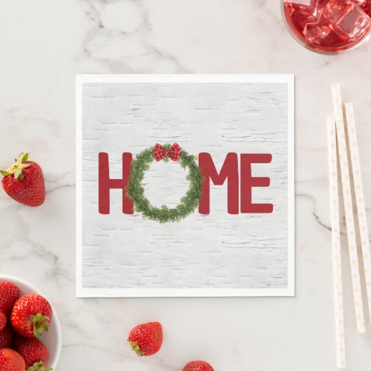 Kerstdennenkrans en huistekst op berk servet (Insitu)