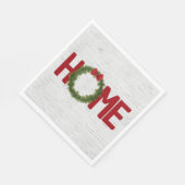 Kerstdennenkrans en huistekst op berk servet (Hoek)