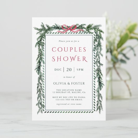 Kerstdennenkrans Koppel Shower Kaart (Staand voorkant)