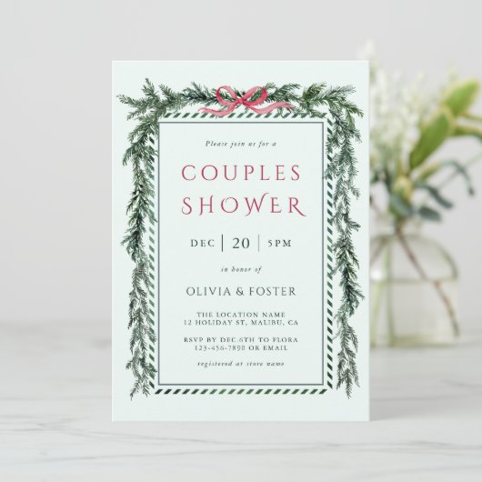 Kerstdennenkrans Koppel Shower Mintgroen Kaart (Staand voorkant)