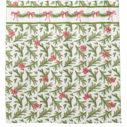 Kerstdenploegen en Poinsettias Douchegordijn (Voorkant)