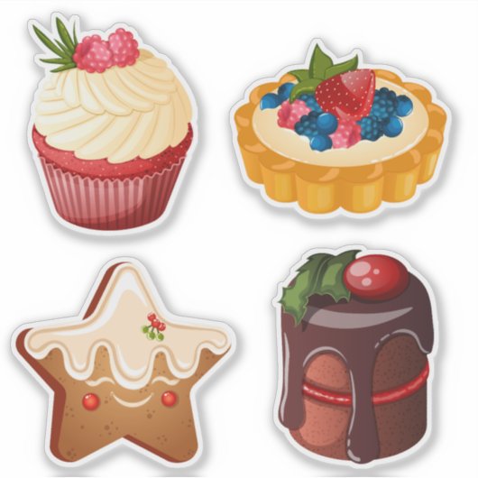 Kerstdessert met Cupcake, Gingerbread & Tart Sticker (Voorkant)