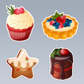 Kerstdessert met Cupcake, Gingerbread & Tart Sticker