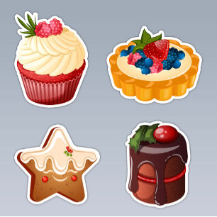 Kerstdessert met Cupcake, Gingerbread & Tart Sticker