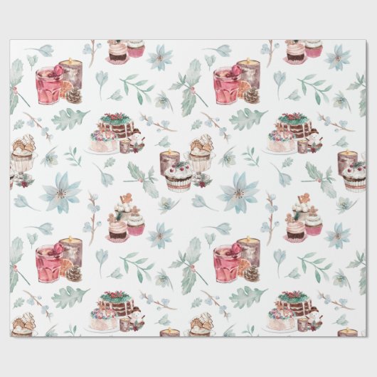 kerstdesserts en -drinken cadeaupapier (Vlak)