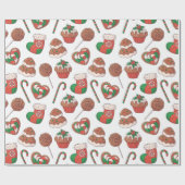 Kerstdesserts en kousenpakpapier cadeaupapier (Vlak)